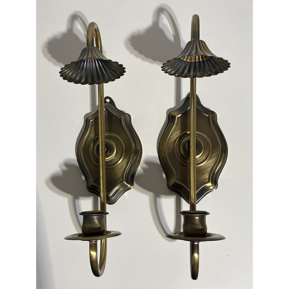 Hollywood Regency Homco Vtg Brass Wall Sconce Pair Taper Candle Holder Gold 15"
